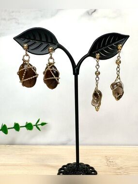 🤎Vintage Wire-Wrapped Stone Dangle Earrings - 2 pairs